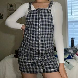Plaid Overall Zip up Dress